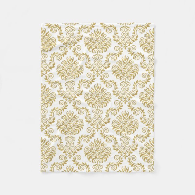 Couverture Polaire Modèle de Damas d'or et de blanc{choisir votre cou (Devant)