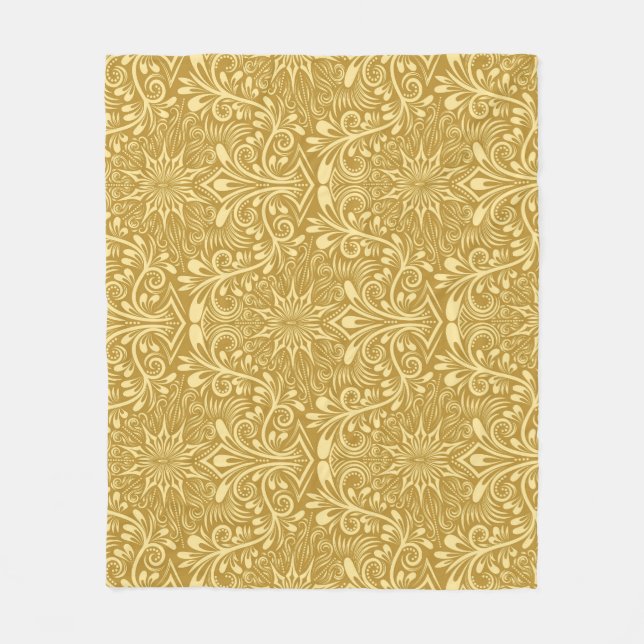 Couverture Polaire Modèle Floral Baroque Damas d'or (Devant)