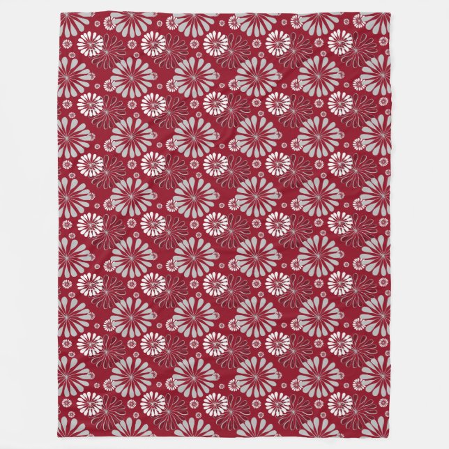 Couverture Polaire Modèle floral bordeaux et gris (Devant)