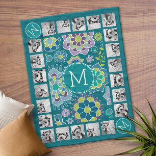 Couverture Polaire Modèle floral coloré 11 Monogramme photo