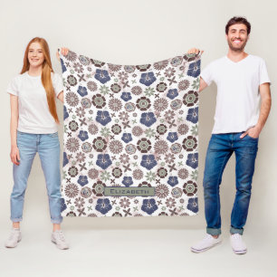 Couverture Polaire Modèle floral doodle coloré nom personnalisé