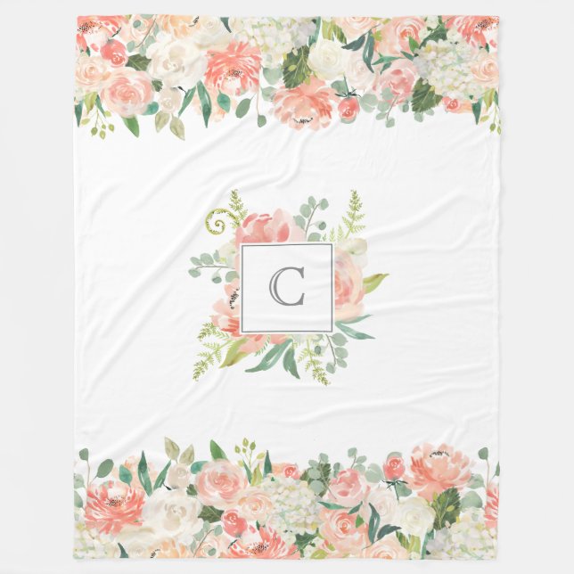 Couverture Polaire Modèle floral féminin avec votre monogramme (Devant)