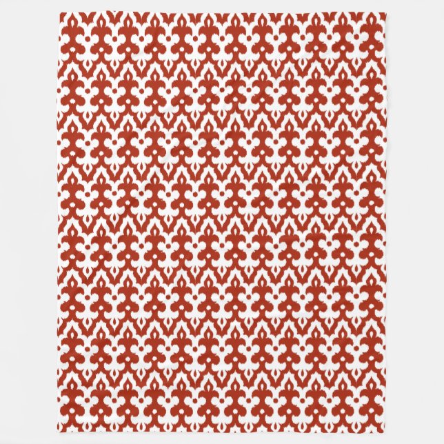Couverture Polaire Modèle marocain Ikat Damask, Rouge profond et blan (Devant)