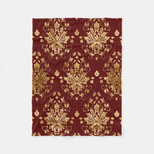 Couverture Polaire Modèle Vintage oriental Damask - Rouge et or