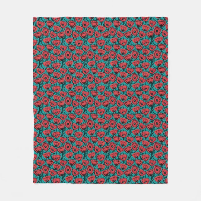 Couverture Polaire Modern Abstract Red Poppy Floral Pattern (Devant)
