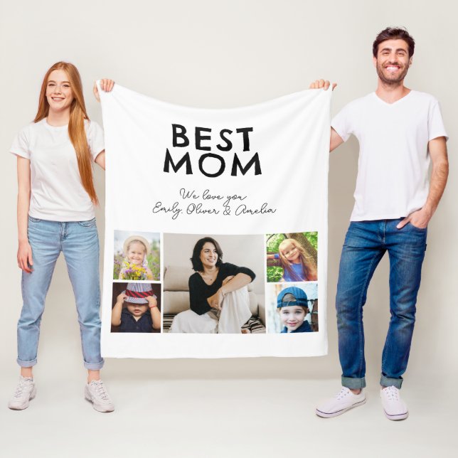 Couverture Polaire Modern Best Mom 4 Enfants Photo Collage de photos  (En situation)