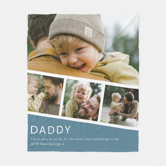 Couverture Polaire Modern Daddy Photo Strip Collage Blue (Devant)