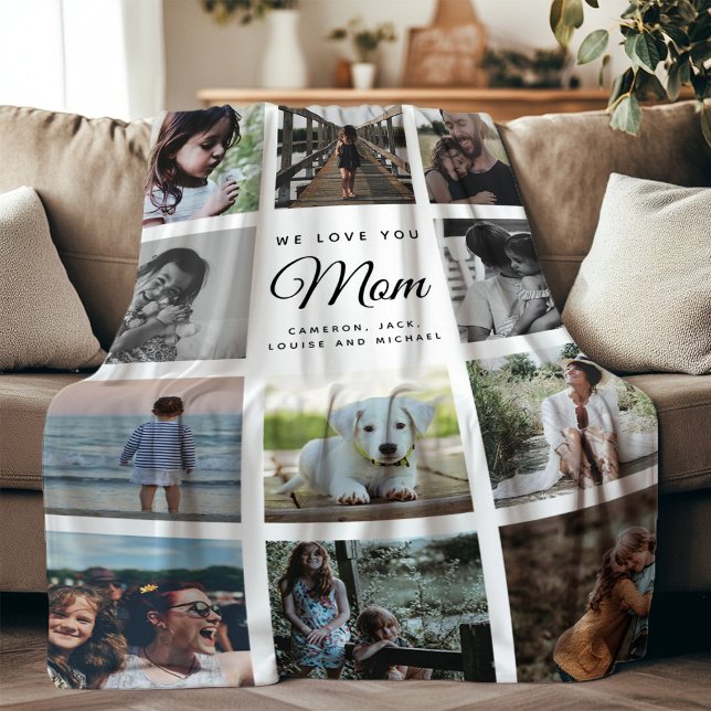 Couverture Polaire Modern Instagram Family Photo Collage Fête des mèr (Créateur téléchargé)