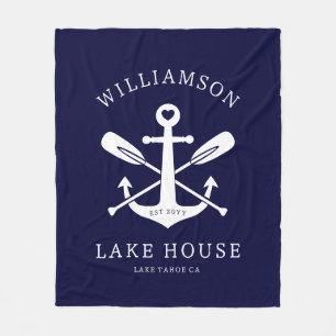 Couverture Polaire Modern Lake House Nom de famille Marine bleue
