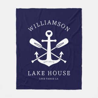 Couverture Polaire Modern Lake House Nom de famille Marine bleue
