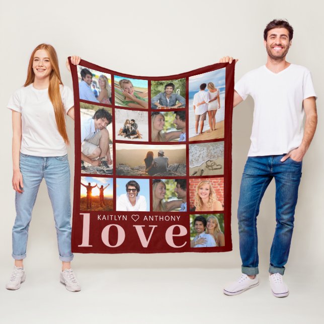 Couverture Polaire Modern LOVE 14 Photo Collage Couleur personnalisée (En situation)
