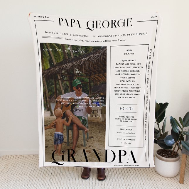 Couverture Polaire Modern Newspaper-Style Father’s Day Photo Blanket (Créateur téléchargé)