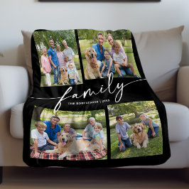 Couverture Polaire Modern Photo Collage Family Script Keepsake