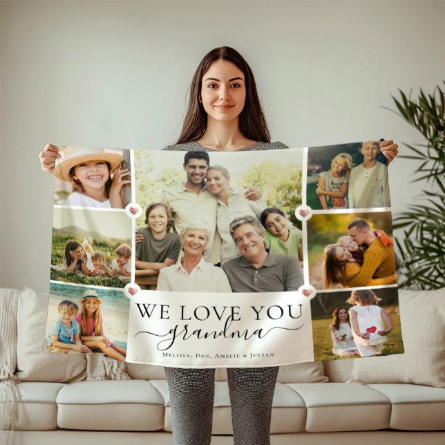 Couverture Polaire Modern We Love You Grand-mère Famille Photo Collag (Créateur téléchargé)