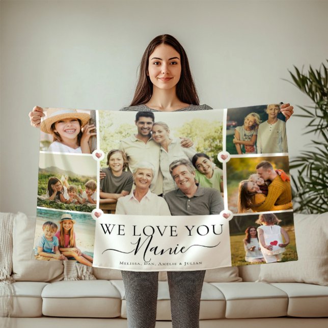 Couverture Polaire Modern We Love You Nanie Family Photo Collage (Créateur téléchargé)