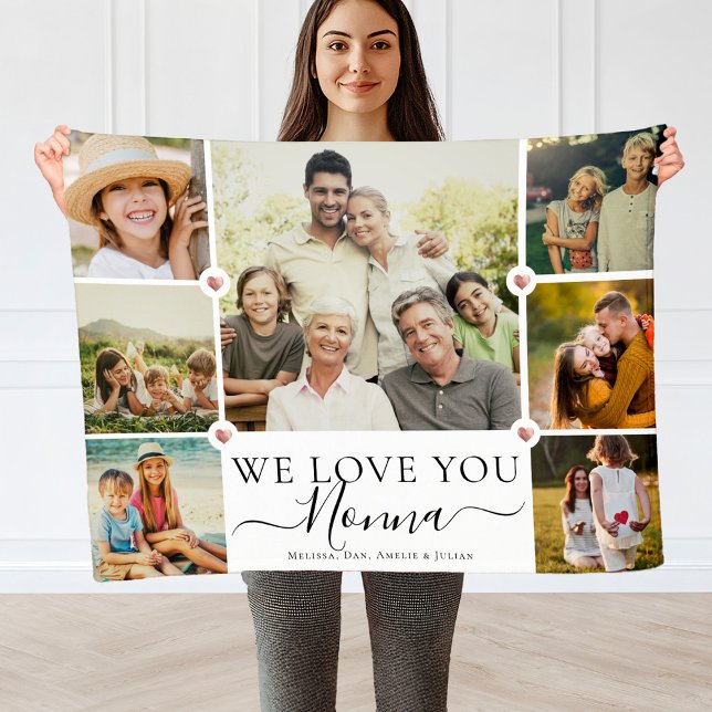 Couverture Polaire Modern We Love You Nonna Family Photo Collage (Créateur téléchargé)