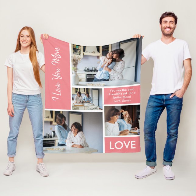 Couverture Polaire Modern We Love You Pink Photo Collage (En situation)