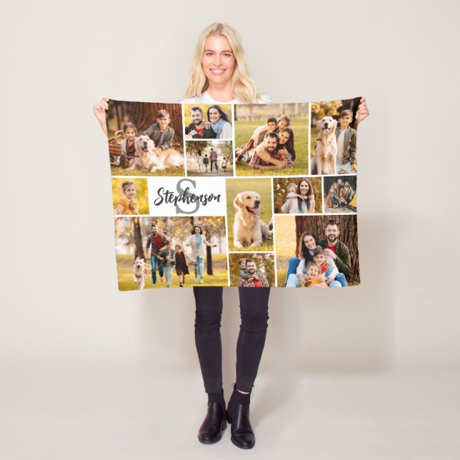 Couverture Polaire Moderne 12 Photo Collage Nom du script Monogramme (En situation)