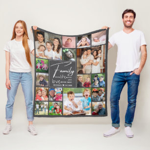 Couverture Polaire Moderne 17 Photo Collage Famille Citation Nom Gris