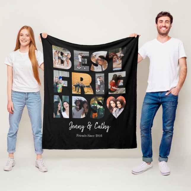 Couverture Polaire Moderne Best Friends Besties Photo Collage noir (En situation)
