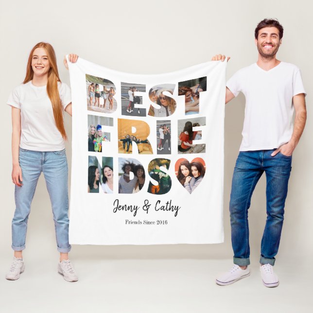 Couverture Polaire Moderne Best Friends Heart Besties Photo Collage (En situation)