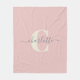 Couverture Polaire Moderne Élégant Nom Monogrammé Rose Pâle