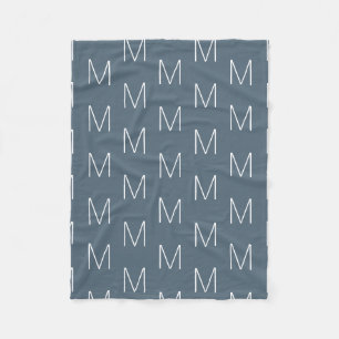 Couverture Polaire Moderne gris bleu blanc personnalisé monogramme in
