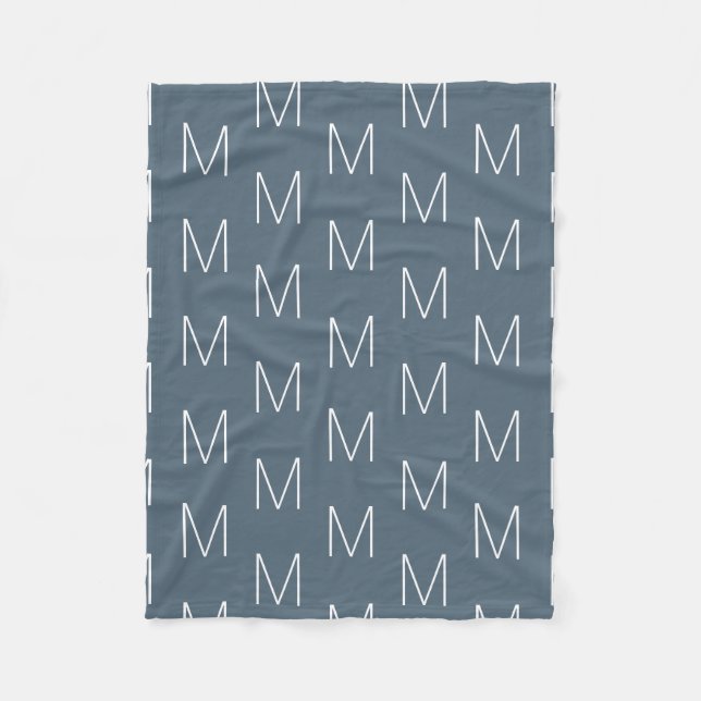 Couverture Polaire Moderne gris bleu blanc personnalisé monogramme in (Devant)