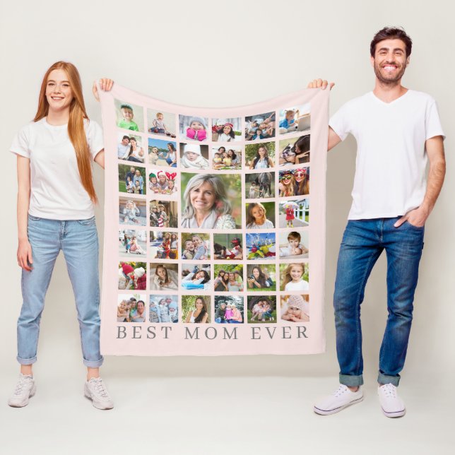 Couverture Polaire Moderne MEILLEUR MOM JAMAIS 39 Photo Collage rose  (En situation)