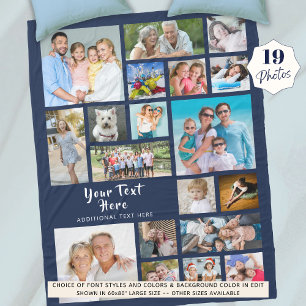 Couverture Polaire Moderne Personnalisé 19 Photo Collage Navy Blue