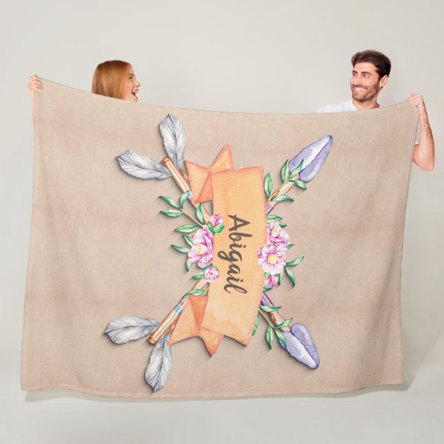 Couverture Polaire Modifier le texte Ajouter le nom Boho Flèches Fleu (En situation)