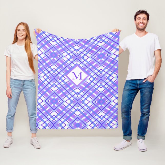 Couverture Polaire Moelleux Pastel Purple Blue Plaid Design Monogramm (En situation)