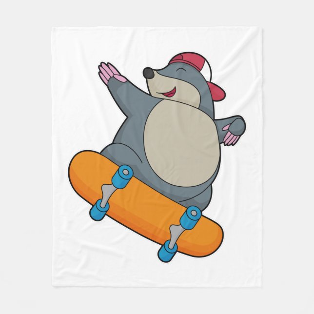 Couverture Polaire Mole en skate avec skateboard (Devant)