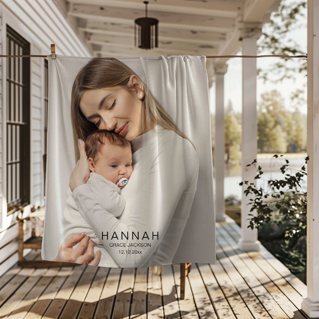 Couverture Polaire Mom & Baby Photo Baby Stats Birth Announcement  (Créateur téléchargé)