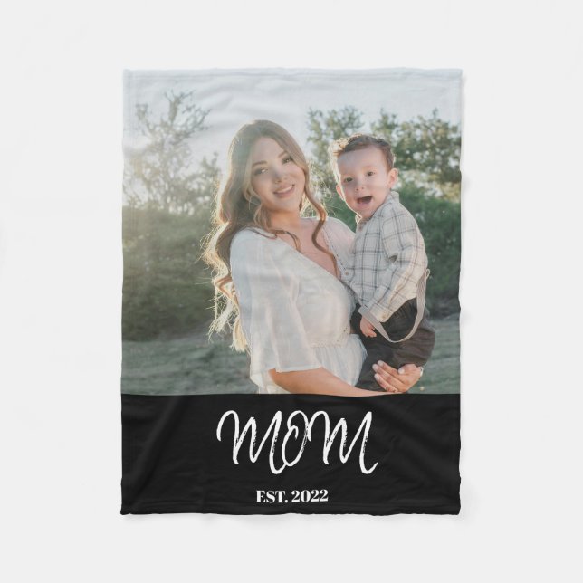 Couverture Polaire Mom Established, Photo, Script, Fleece Blanket (Devant)