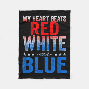 Couverture Polaire Mon Coeur Bat Rouge Blanc Et Bleu Drapeau Américai