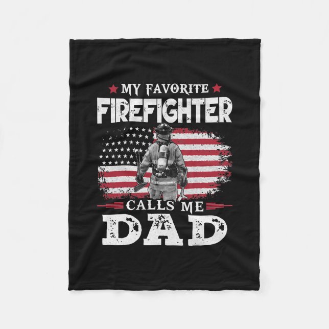 Couverture Polaire Mon pompier favori m'appelle Papa USA Drapeau (Devant)