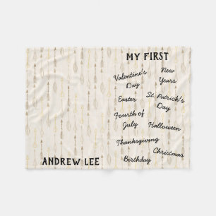 Couverture Polaire "Mon premier" Jalon de vacances Blanche bébé