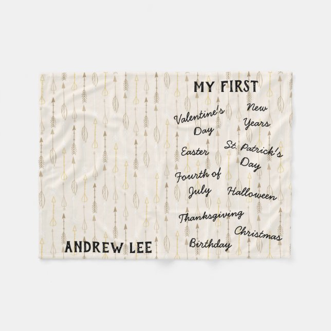 Couverture Polaire "Mon premier" Jalon de vacances Blanche bébé (Devant (Horizontal))