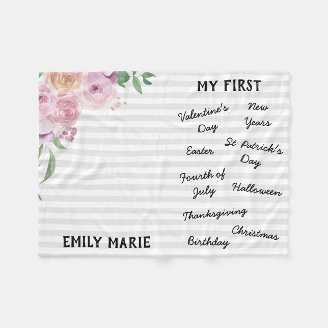 Couverture Polaire "Mon premier" Jalon de vacances Blanche bébé (Devant (Horizontal))