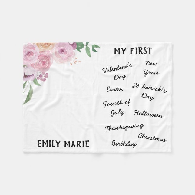 Couverture Polaire "Mon premier" Jalon de vacances Blanche bébé (Devant (Horizontal))