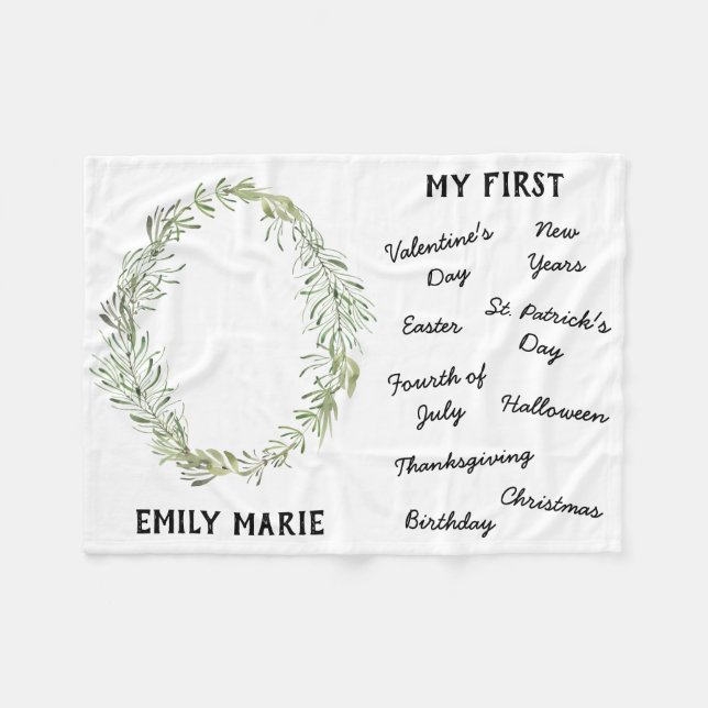 Couverture Polaire "Mon premier" Jalon de vacances Blanche bébé (Devant (Horizontal))