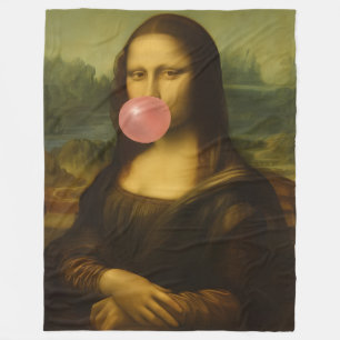 Couverture Polaire Mona Lisa soufflant de bulle rose