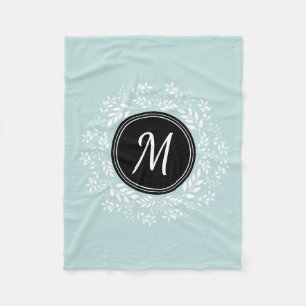 Couverture Polaire Monnaie Bleue Fleur Wreath Personnalisé Monogramme