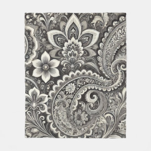 Couverture Polaire Monochrome Floral Paisley Noir & Blanc