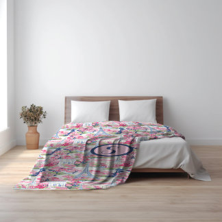 Couverture Polaire Monogramme à motifs rose et bleu Paris