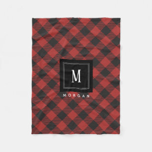 Couverture Polaire Monogramme à plis de buffle rouge et noir