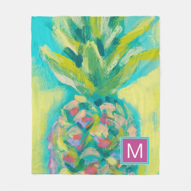 Couverture Polaire Monogramme | Ananas tropical coloré (Devant)
