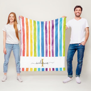 Couverture Polaire Monogramme arc-en-ciel Nom du script Watercolor St