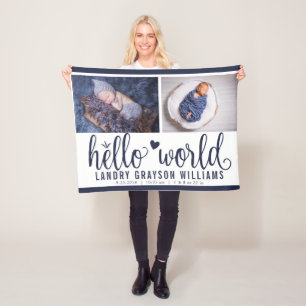 Couverture Polaire Monogramme bébé Stat 'Hello World' bleu marine